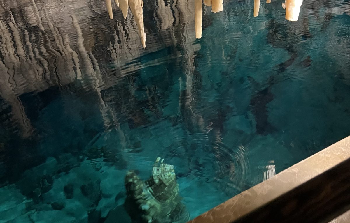 Turquoise cenote with hanging stalactites, a Caribbean shore excursion